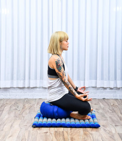 Meditation Cushion Set – 1 Round Zafu Meditation Pillow and 1 Square Roll-Up Zabuton Meditation Mat, Pillows Bundle Filled with Kapok