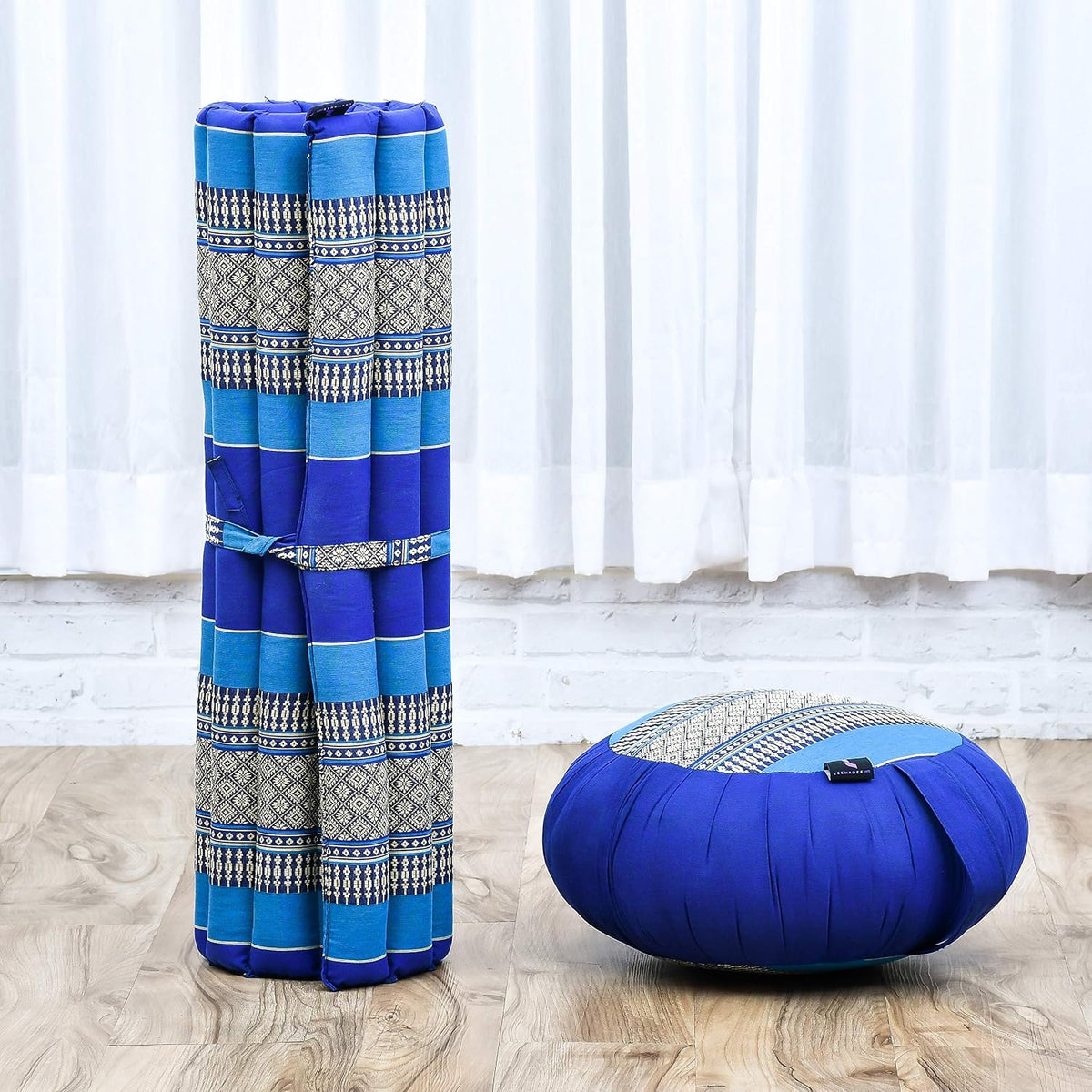 Meditation Cushion Set – 1 Round Zafu Meditation Pillow and 1 Square Roll-Up Zabuton Meditation Mat, Pillows Bundle Filled with Kapok