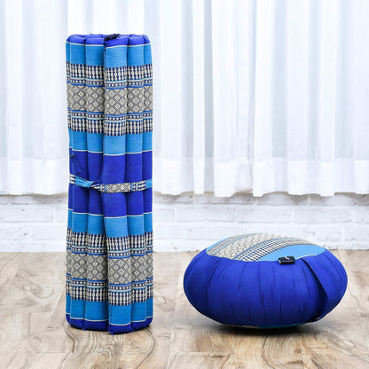 Meditation Cushion Set – 1 Round Zafu Meditation Pillow and 1 Square Roll-Up Zabuton Meditation Mat, Pillows Bundle Filled with Kapok