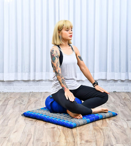 Meditation Cushion Set – 1 Round Zafu Meditation Pillow and 1 Square Roll-Up Zabuton Meditation Mat, Pillows Bundle Filled with Kapok