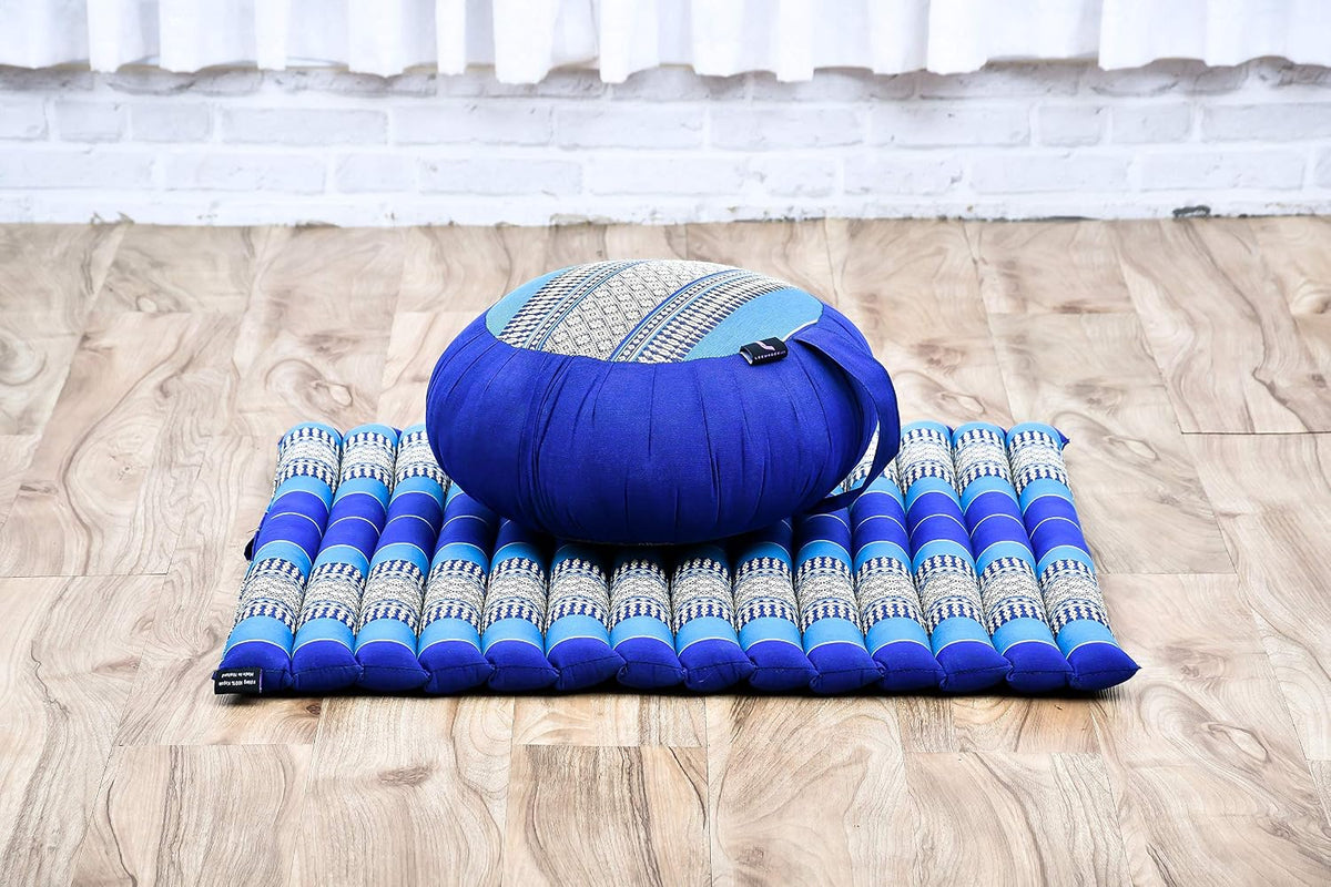 Meditation Cushion Set – 1 Round Zafu Meditation Pillow and 1 Square Roll-Up Zabuton Meditation Mat, Pillows Bundle Filled with Kapok
