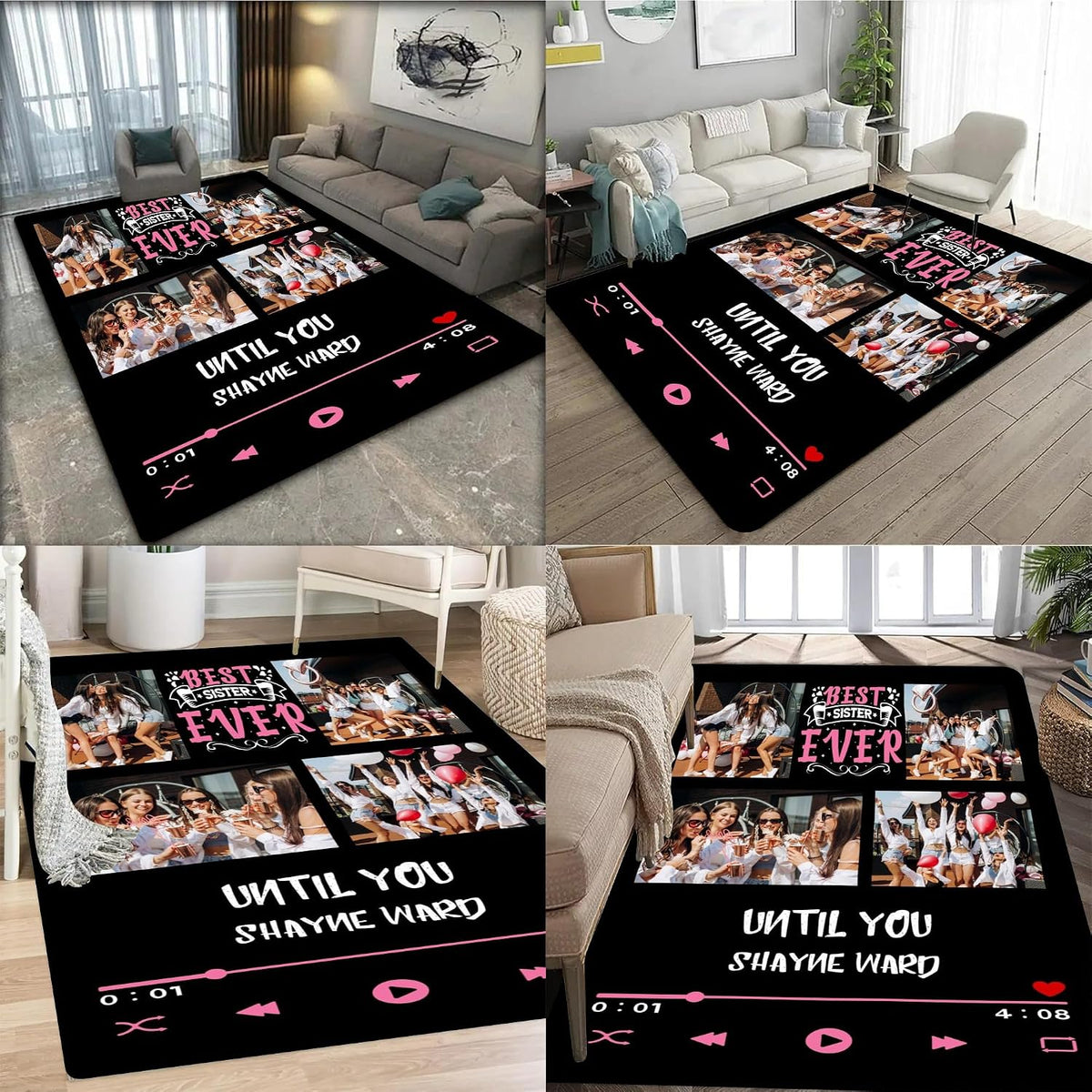Personalized Family Name Initials Monogram Pink Rug, Shining Butterfly Printed Carpets for Girls Kids Butterfly Theme Living Room Indoor Bedroom Decor 5'×7' Soft Polyester Yoga Mat