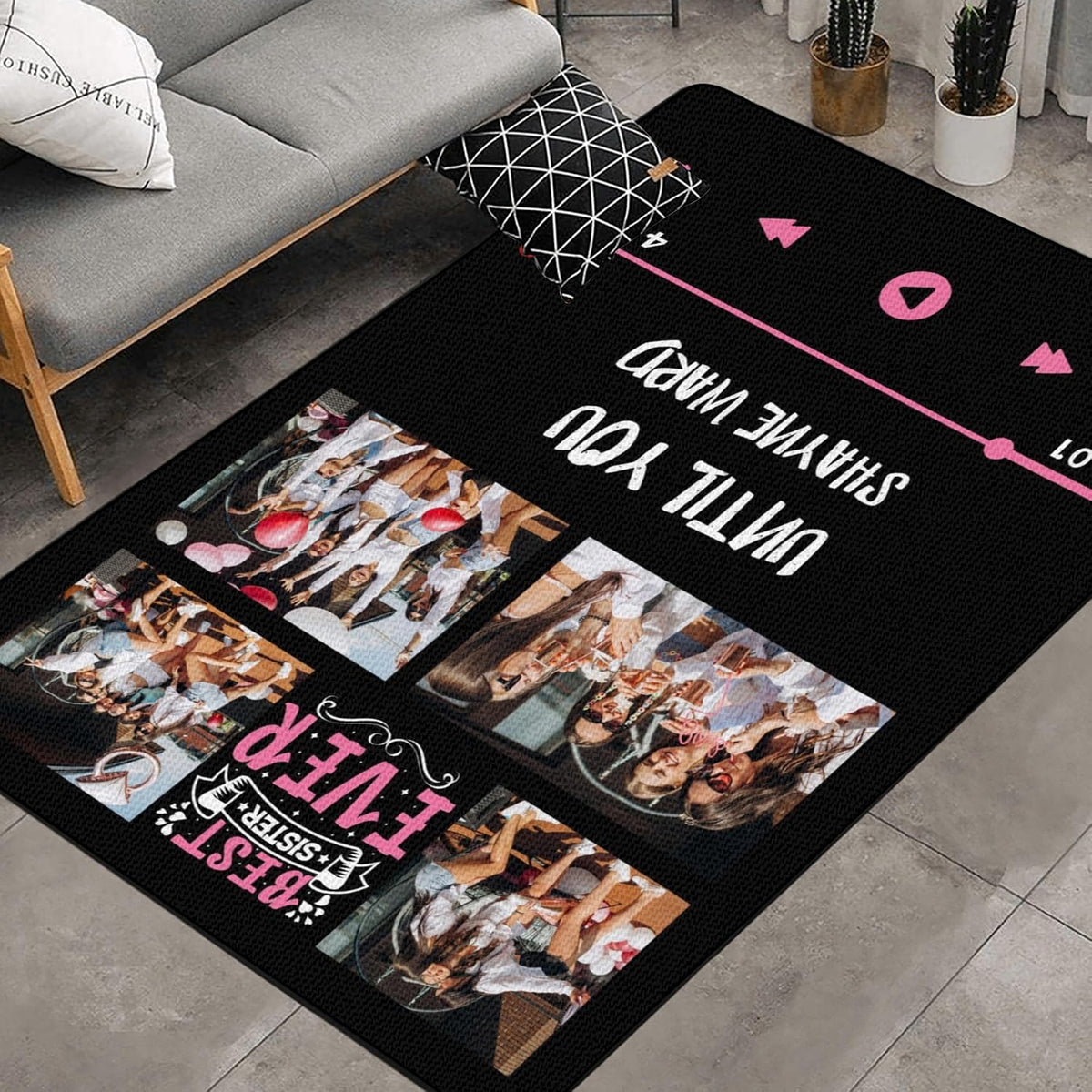 Personalized Family Name Initials Monogram Pink Rug, Shining Butterfly Printed Carpets for Girls Kids Butterfly Theme Living Room Indoor Bedroom Decor 5'×7' Soft Polyester Yoga Mat