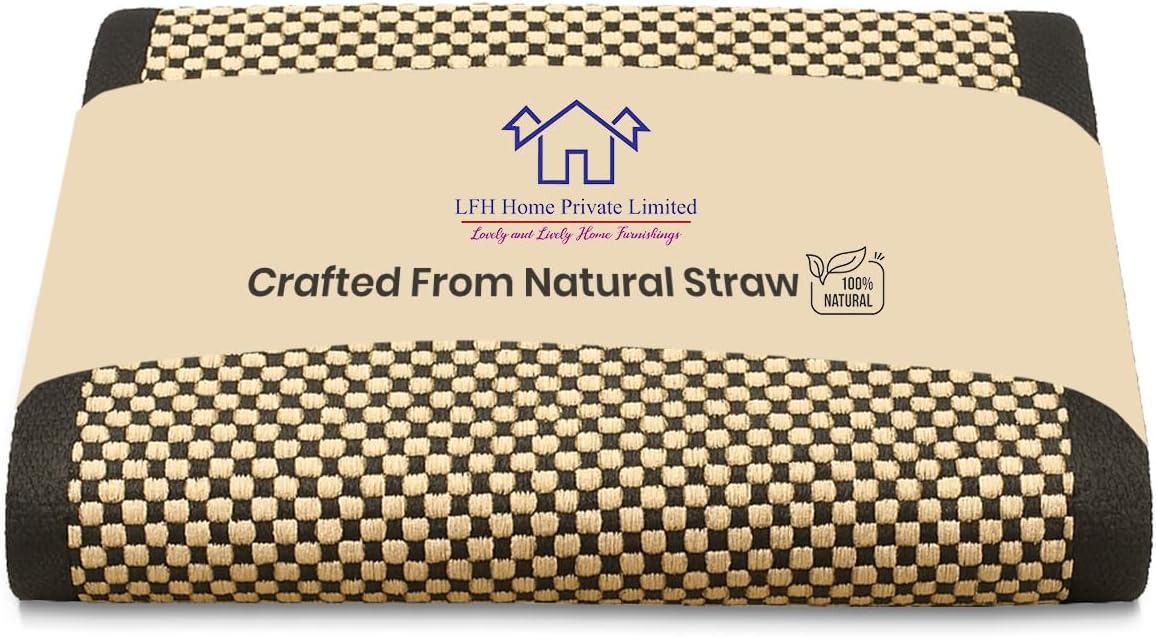 LFH Home Handmade Straw Yoga Mat For Exercise, Workout, Fitness - Perfect Heavy Quality Eco Friendly Natural Straw Reversible Yoga Mat for Men & Women - 72x24 Inch