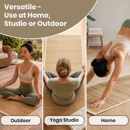 LFH Home Handmade Straw Yoga Mat For Exercise, Workout, Fitness - Perfect Heavy Quality Eco Friendly Natural Straw Reversible Yoga Mat for Men & Women - 72x24 Inch