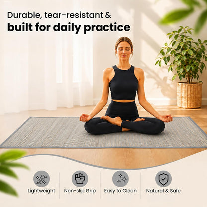 LFH Home Handmade Straw Yoga Mat For Exercise, Workout, Fitness - Perfect Heavy Quality Eco Friendly Natural Straw Reversible Yoga Mat for Men & Women - 72x24 Inch