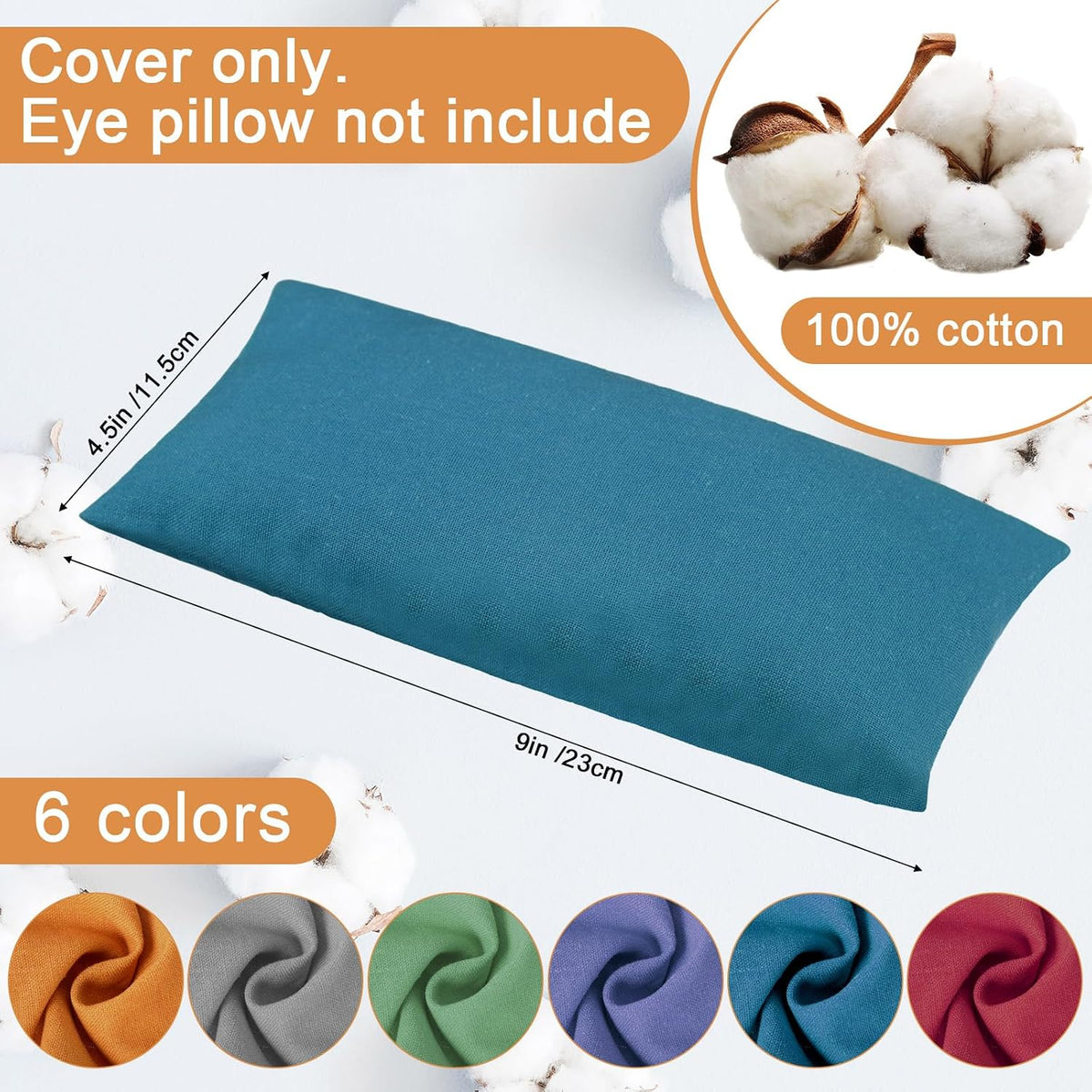 6 Pack Cotton Eye Pillow Cover, for Zipper Yoga Spa