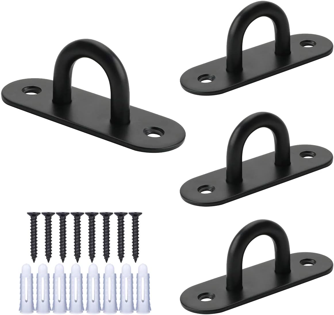 Stainless Steel Ceiling Hooks Pad Eyes Plate 4pcs 2.4" Heavy Duty Hardware Hooks with Screws and Plastic Anchors Wall Mount Top Hook Hanging for Yoga Hammock Boat Sandbag Plant Basket