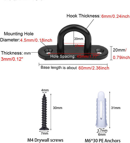 Stainless Steel Ceiling Hooks Pad Eyes Plate 4pcs 2.4" Heavy Duty Hardware Hooks with Screws and Plastic Anchors Wall Mount Top Hook Hanging for Yoga Hammock Boat Sandbag Plant Basket
