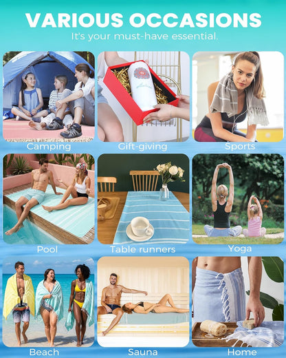 Antfuny Turkish Beach Towels Vacation Quick Dry Sand Free Oversized Bath Pool Swim Towel Extra Large XL Blanket Adult Travel Cruise Accessories