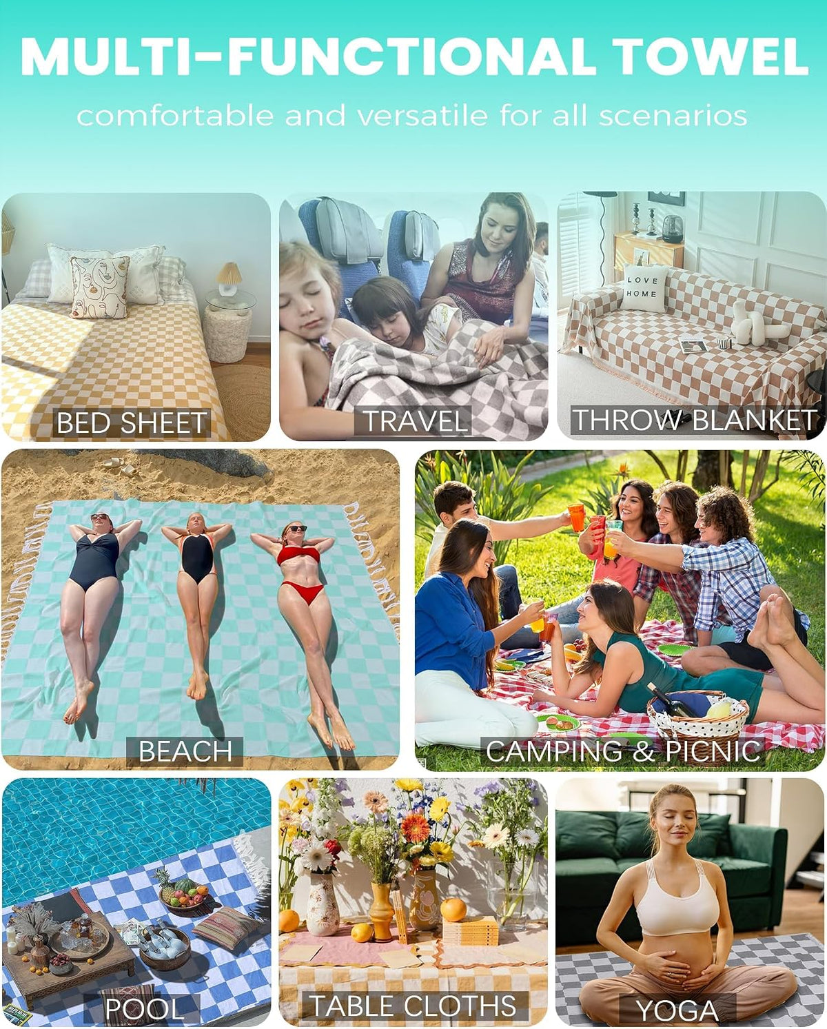 Antfuny Turkish Beach Towels Vacation Quick Dry Sand Free Oversized Bath Pool Swim Towel Extra Large XL Blanket Adult Travel Cruise Accessories