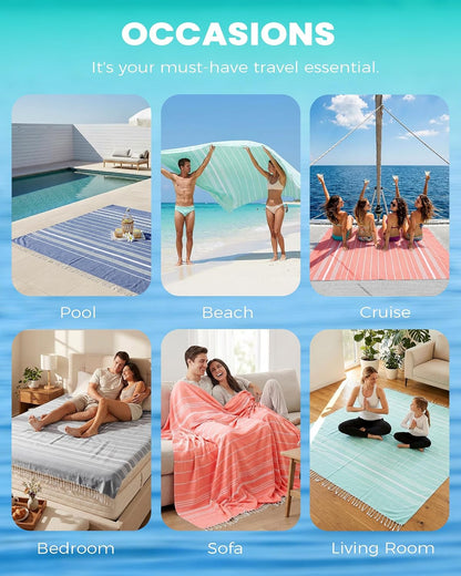 Antfuny Turkish Beach Towels Vacation Quick Dry Sand Free Oversized Bath Pool Swim Towel Extra Large XL Blanket Adult Travel Cruise Accessories