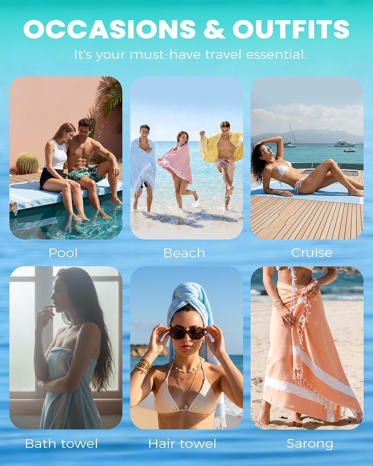 Antfuny Turkish Beach Towels Vacation Quick Dry Sand Free Oversized Bath Pool Swim Towel Extra Large XL Blanket Adult Travel Cruise Accessories