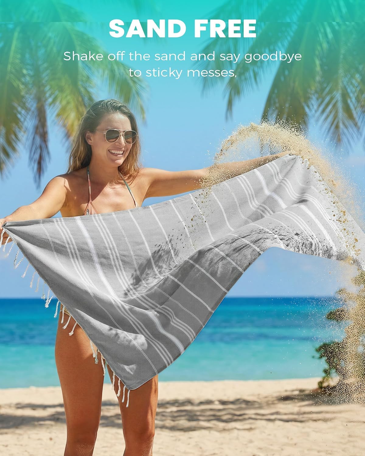 Antfuny Turkish Beach Towels Vacation Quick Dry Sand Free Oversized Bath Pool Swim Towel Extra Large XL Blanket Adult Travel Cruise Accessories