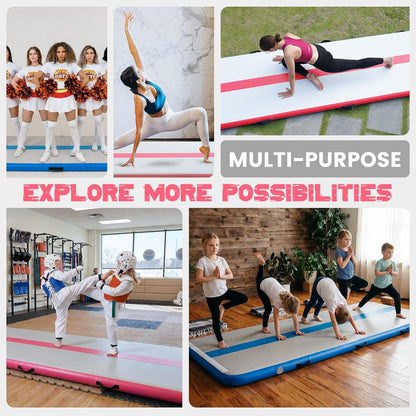 Inflatable Gymnastics Tumbling Mat Tumble Track Thickness Floor Mat With Electric Air Pump for Gymnastics/Training/Home/Cheerleading/Water/Gym/Yoga