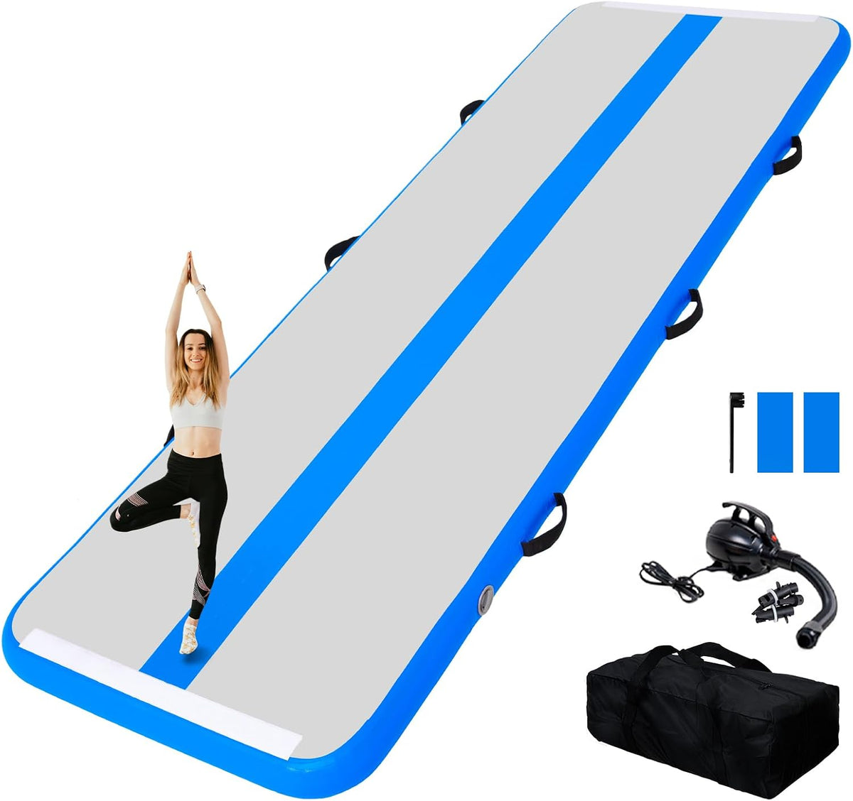 Inflatable Gymnastics Tumbling Mat Tumble Track Thickness Floor Mat With Electric Air Pump for Gymnastics/Training/Home/Cheerleading/Water/Gym/Yoga
