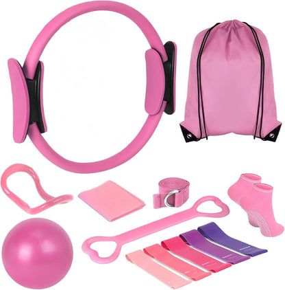 13 PCS Pilates Essentials Kit for Women,Pilates Ring and Yoga Ball & Accessories, with Resistance Bands for Home Workouts,Pilates,Yoga