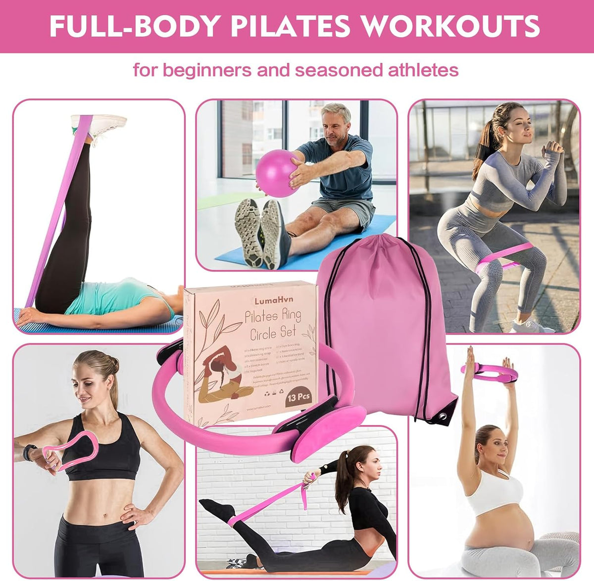 13 PCS Pilates Essentials Kit for Women,Pilates Ring and Yoga Ball & Accessories, with Resistance Bands for Home Workouts,Pilates,Yoga