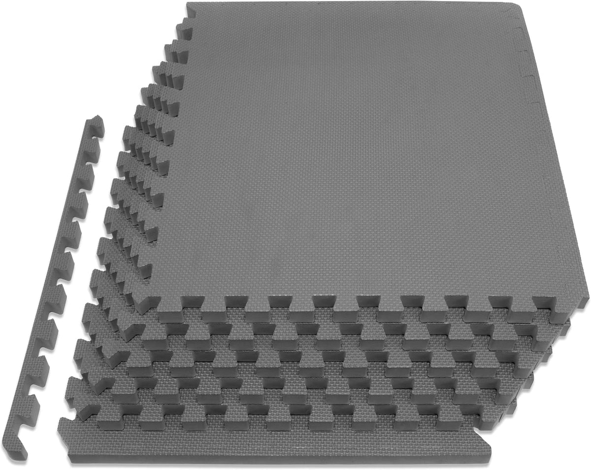 Weaved Pattern Extra Thick Exercise Puzzle Mat ¾-inch, EVA Foam Interlocking Tiles for Protective, Cushioned Flooring for Home and Gym Equipment; Grey, 24 SQ FT, 6 Tiles
