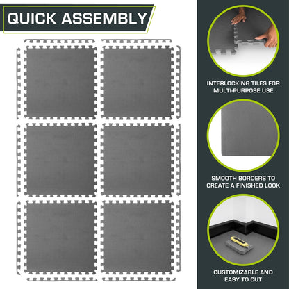 Weaved Pattern Extra Thick Exercise Puzzle Mat ¾-inch, EVA Foam Interlocking Tiles for Protective, Cushioned Flooring for Home and Gym Equipment; Grey, 24 SQ FT, 6 Tiles