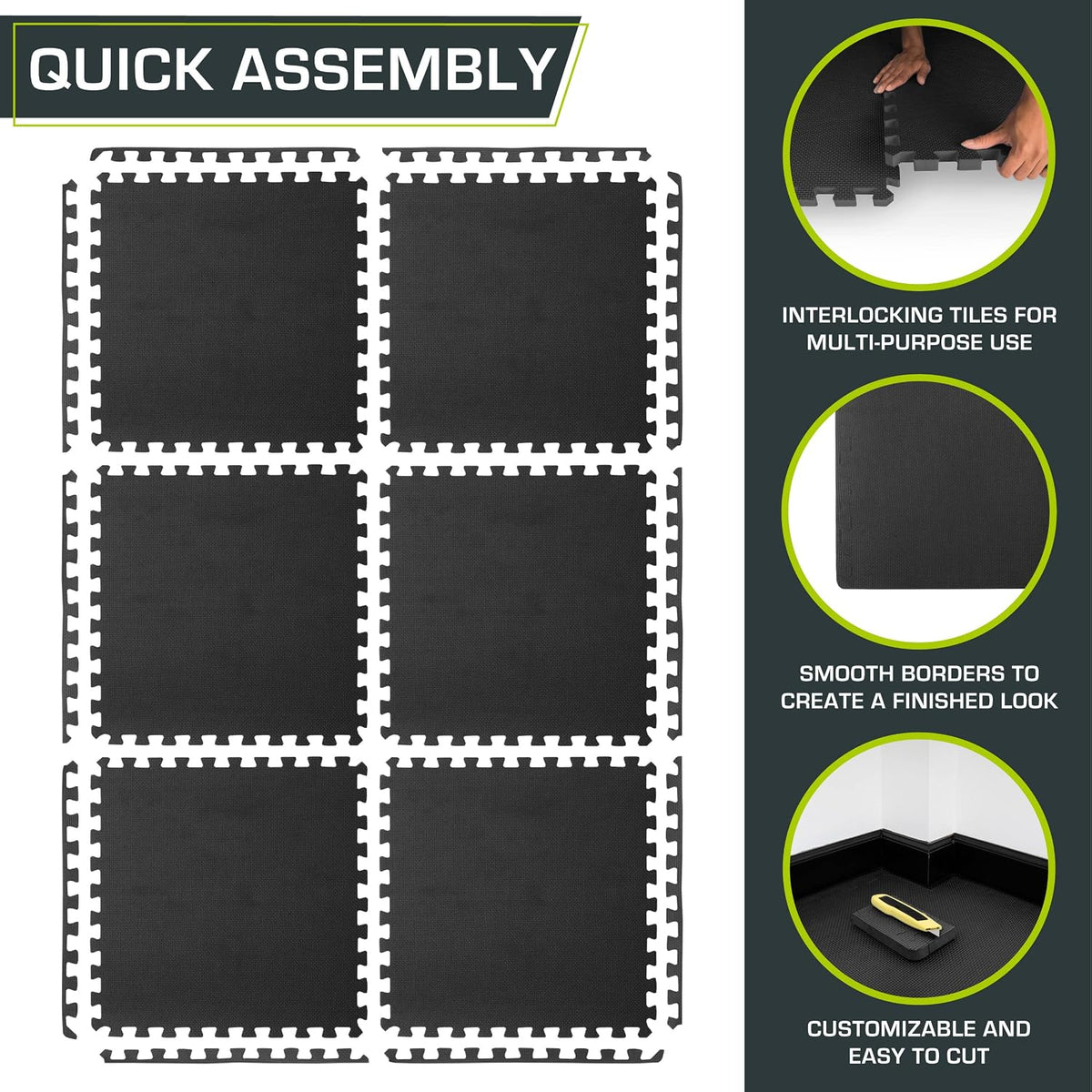 Weaved Pattern Extra Thick Exercise Puzzle Mat ¾-inch, EVA Foam Interlocking Tiles for Protective, Cushioned Flooring for Home and Gym Equipment; Grey, 24 SQ FT, 6 Tiles