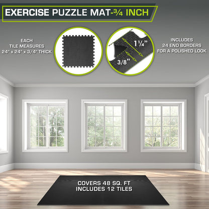 Weaved Pattern Extra Thick Exercise Puzzle Mat ¾-inch, EVA Foam Interlocking Tiles for Protective, Cushioned Flooring for Home and Gym Equipment; Grey, 24 SQ FT, 6 Tiles