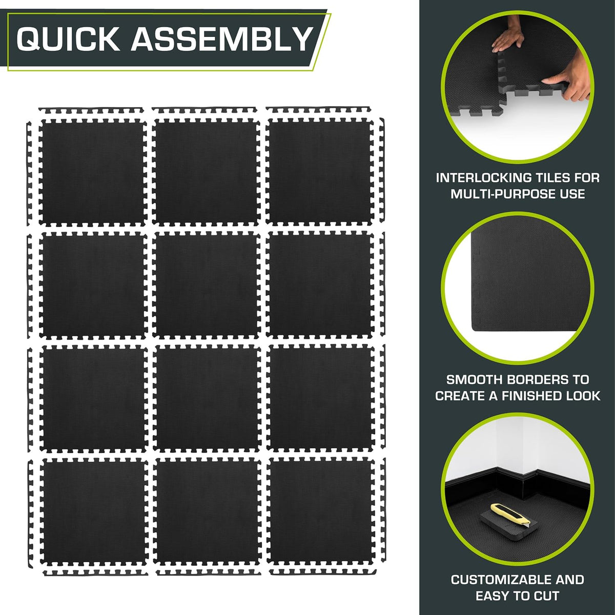Weaved Pattern Extra Thick Exercise Puzzle Mat ¾-inch, EVA Foam Interlocking Tiles for Protective, Cushioned Flooring for Home and Gym Equipment; Grey, 24 SQ FT, 6 Tiles