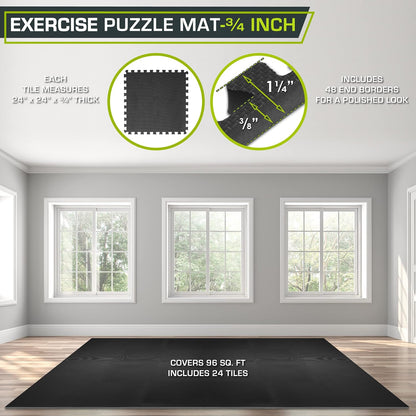 Weaved Pattern Extra Thick Exercise Puzzle Mat ¾-inch, EVA Foam Interlocking Tiles for Protective, Cushioned Flooring for Home and Gym Equipment; Grey, 24 SQ FT, 6 Tiles