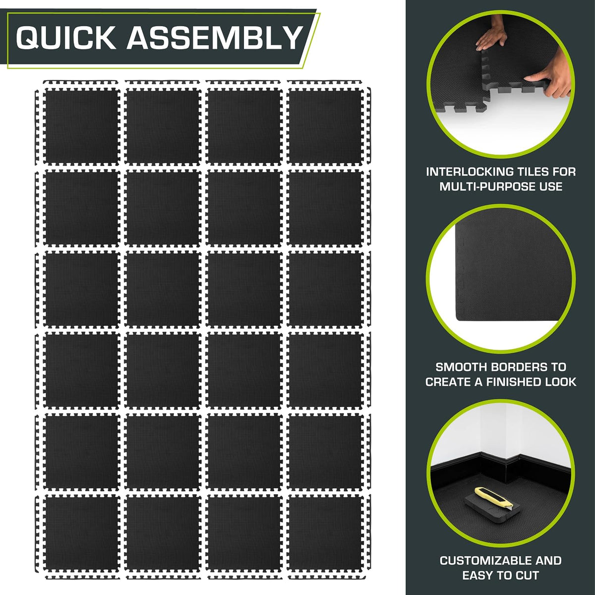 Weaved Pattern Extra Thick Exercise Puzzle Mat ¾-inch, EVA Foam Interlocking Tiles for Protective, Cushioned Flooring for Home and Gym Equipment; Grey, 24 SQ FT, 6 Tiles