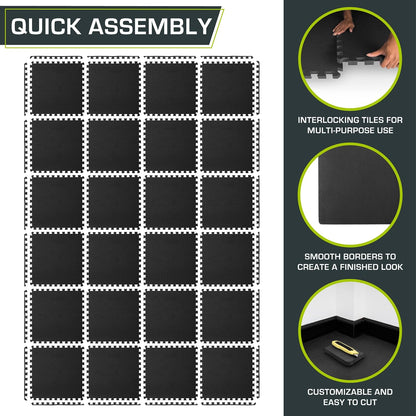 Weaved Pattern Extra Thick Exercise Puzzle Mat ¾-inch, EVA Foam Interlocking Tiles for Protective, Cushioned Flooring for Home and Gym Equipment; Grey, 24 SQ FT, 6 Tiles