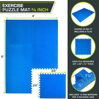 Weaved Pattern Extra Thick Exercise Puzzle Mat ¾-inch, EVA Foam Interlocking Tiles for Protective, Cushioned Flooring for Home and Gym Equipment; Grey, 24 SQ FT, 6 Tiles