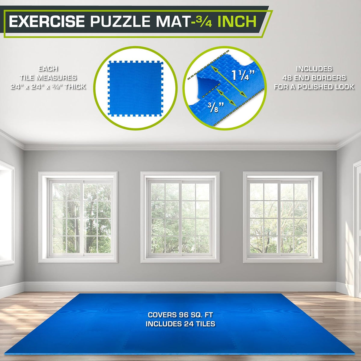 Weaved Pattern Extra Thick Exercise Puzzle Mat ¾-inch, EVA Foam Interlocking Tiles for Protective, Cushioned Flooring for Home and Gym Equipment; Grey, 24 SQ FT, 6 Tiles