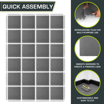 Weaved Pattern Extra Thick Exercise Puzzle Mat ¾-inch, EVA Foam Interlocking Tiles for Protective, Cushioned Flooring for Home and Gym Equipment; Grey, 24 SQ FT, 6 Tiles