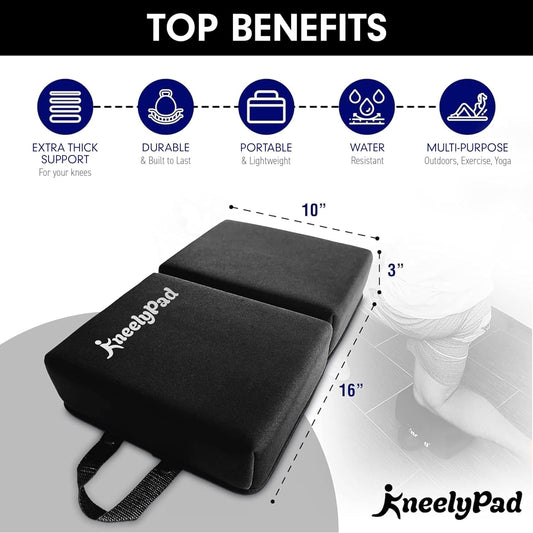 KneelyPad | Kneeling Pad for Gardening, Exercise, Cleaning, & Mechanic Work | Extra Thick Memory Foam Knee Cushion for Gardening & More with Washable Cover | Foldable Knee Pad with Handle