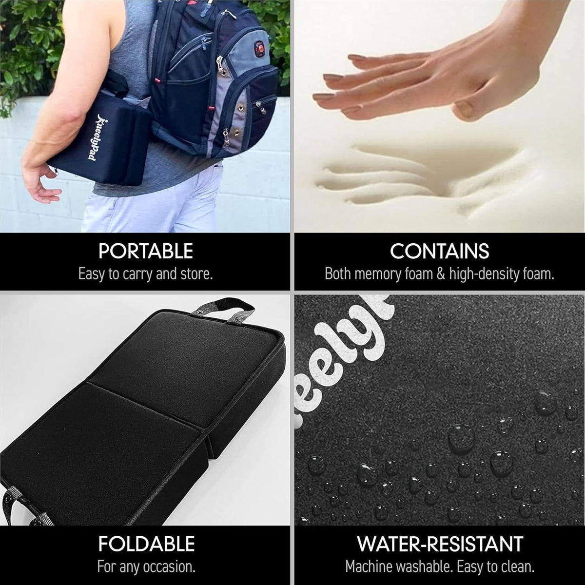 KneelyPad | Kneeling Pad for Gardening, Exercise, Cleaning, & Mechanic Work | Extra Thick Memory Foam Knee Cushion for Gardening & More with Washable Cover | Foldable Knee Pad with Handle