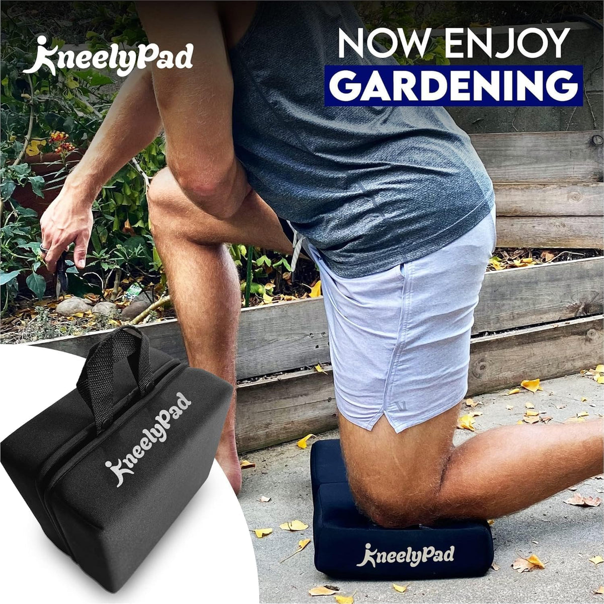 KneelyPad | Kneeling Pad for Gardening, Exercise, Cleaning, & Mechanic Work | Extra Thick Memory Foam Knee Cushion for Gardening & More with Washable Cover | Foldable Knee Pad with Handle