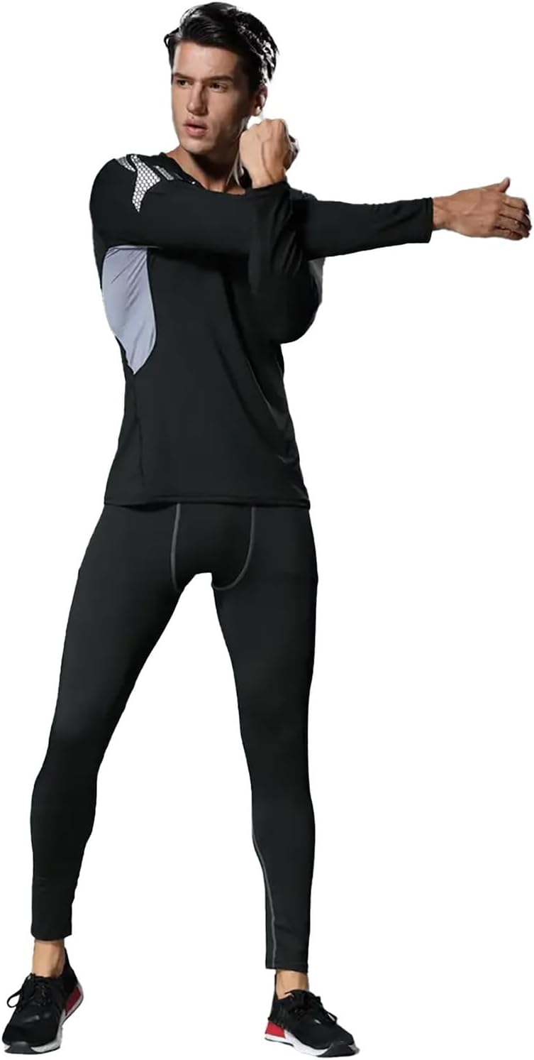 3 PCS Men's Compression Set - Workout Long Sleeve Top & Pants with running Shorts | Moisture-Wicking Gym Bundle