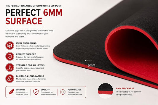MANTRA 6mm Non-Slip Yoga Mat, 72 x 24 Inch Dual-Layer TPE Exercise Mat for Yoga, Pilates & Home Workouts, Red