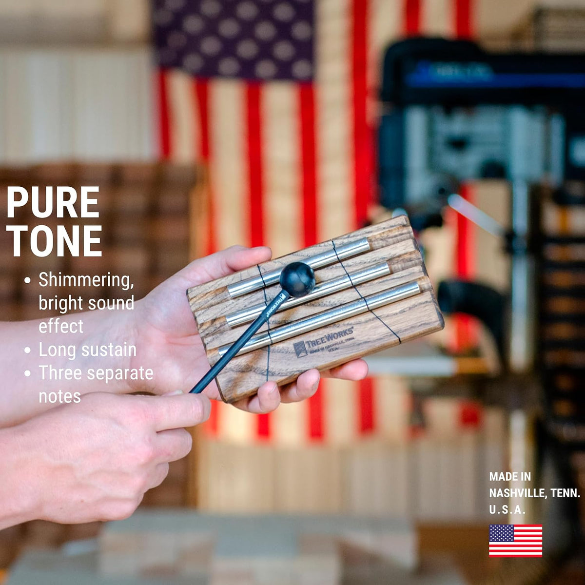 Chimes Energy Chime, Single Note –– MADE IN U.S.A. –– For Meditation, Classrooms, Sound Healing or Yoga, Includes Mallet