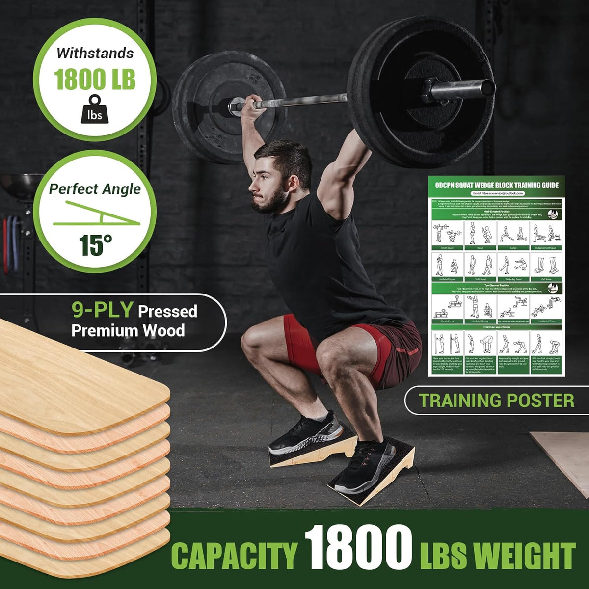 Squat Wedge Block, 1800 LBS Capacity, Wooden Squat Wedge for Heel Elevation