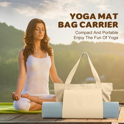Yoga Mat Carrier, Gym Bag With Yoga Mat Holder, Women Canvas Tote With Shoulder Strap For Pilates, Travel, Office, Sports, Workout And Beach – Inner Zippered Pocket, Fits Standard And Small Mats