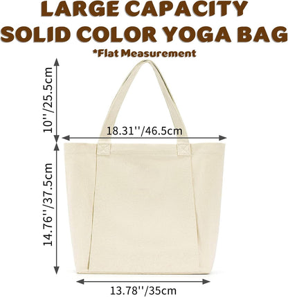 Yoga Mat Carrier, Gym Bag With Yoga Mat Holder, Women Canvas Tote With Shoulder Strap For Pilates, Travel, Office, Sports, Workout And Beach – Inner Zippered Pocket, Fits Standard And Small Mats