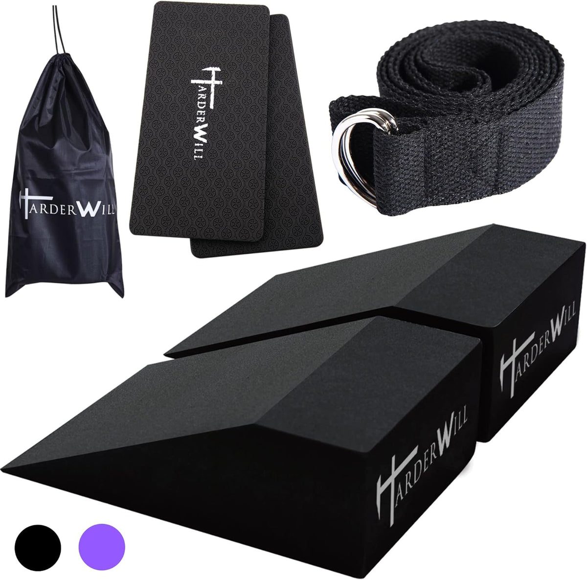 Yoga Foam Wedge Blocks (Pair), Calf Raise Block, Calf Stretcher, Yoga Wrist Support, Balance, Pushup, Fitness, Pilates, Heel Stretcher, Squat Wedge with Gym Bag