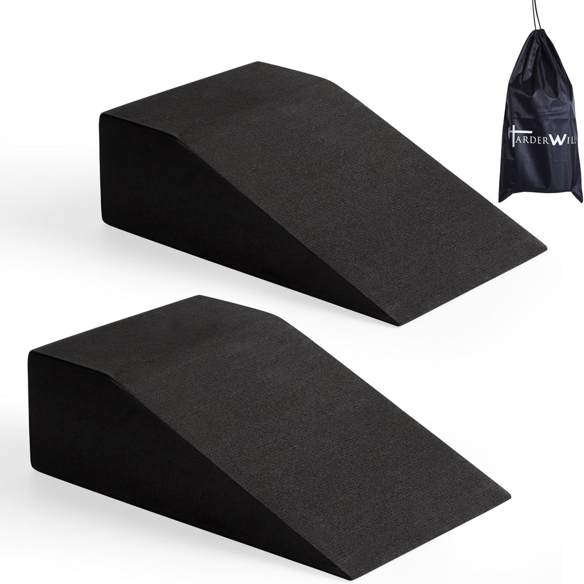 Yoga Foam Wedge Blocks (Pair), Calf Raise Block, Calf Stretcher, Yoga Wrist Support, Balance, Pushup, Fitness, Pilates, Heel Stretcher, Squat Wedge with Gym Bag
