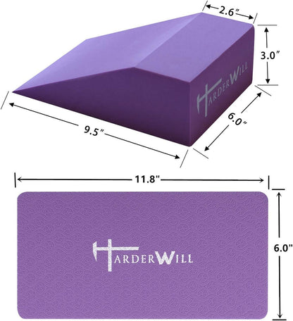 Yoga Foam Wedge Blocks (Pair), Calf Raise Block, Calf Stretcher, Yoga Wrist Support, Balance, Pushup, Fitness, Pilates, Heel Stretcher, Squat Wedge with Gym Bag