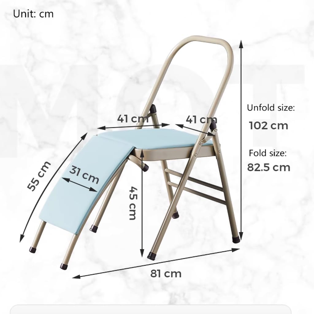 Yoga Chair,Yoga Auxiliary Chair with Lumbar Back Support, Backless Yoga Chair,Metal Steel Frame,Foldable Portable Yoga Chair, Iyengar Yoga Chair,300 Lbs Capacity,Khaki