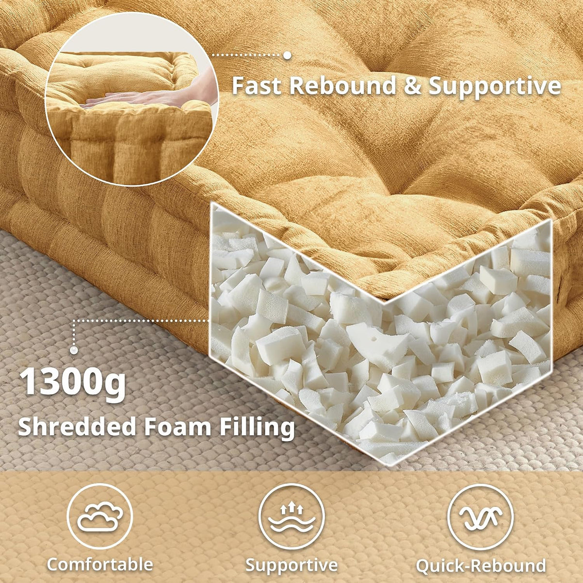 Intelligent Design Floor Pillow, Cushion for Meditation, 24x24 Yellow