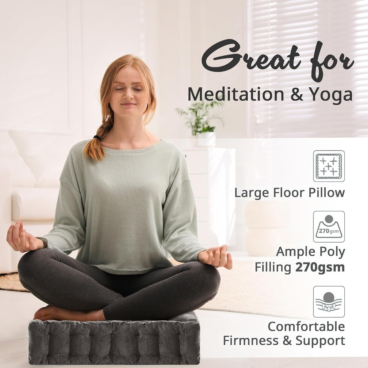 Intelligent Design Floor Pillow, Cushion for Meditation, 24x24 Yellow