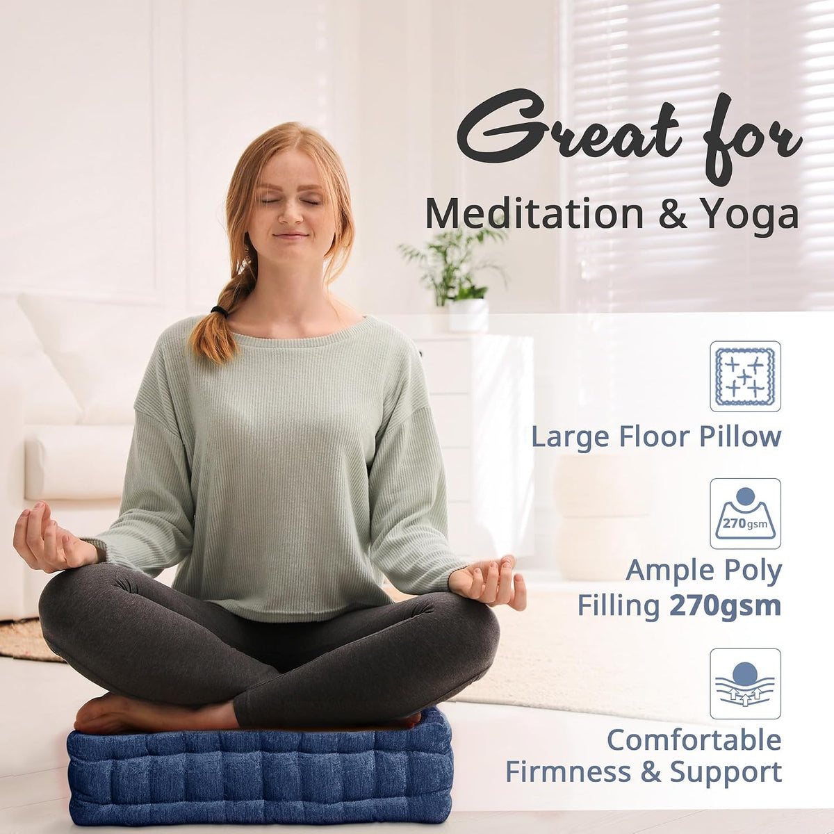 Intelligent Design Floor Pillow, Cushion for Meditation, 24x24 Yellow