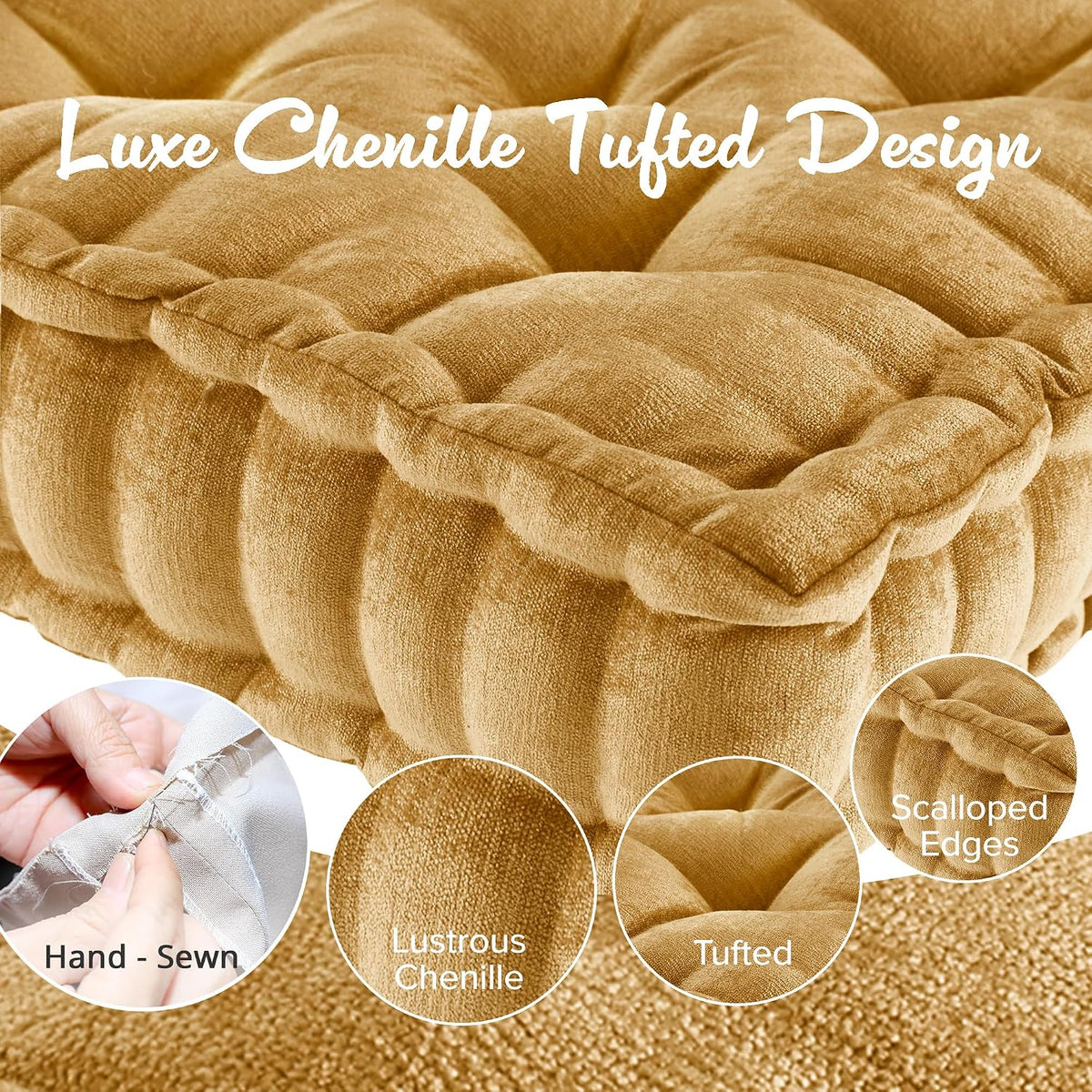 Intelligent Design Floor Pillow, Cushion for Meditation, 24x24 Yellow